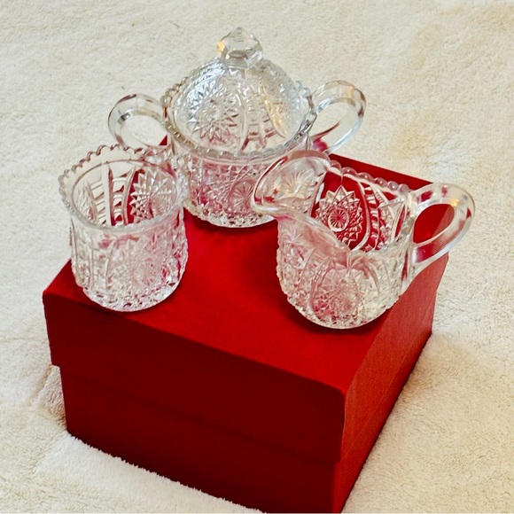 VINTAGE ANTIQUE Indiana Glass Creamer, Spooner & Sugar Bowl Child’s Serving Set - Picture 3 of 15